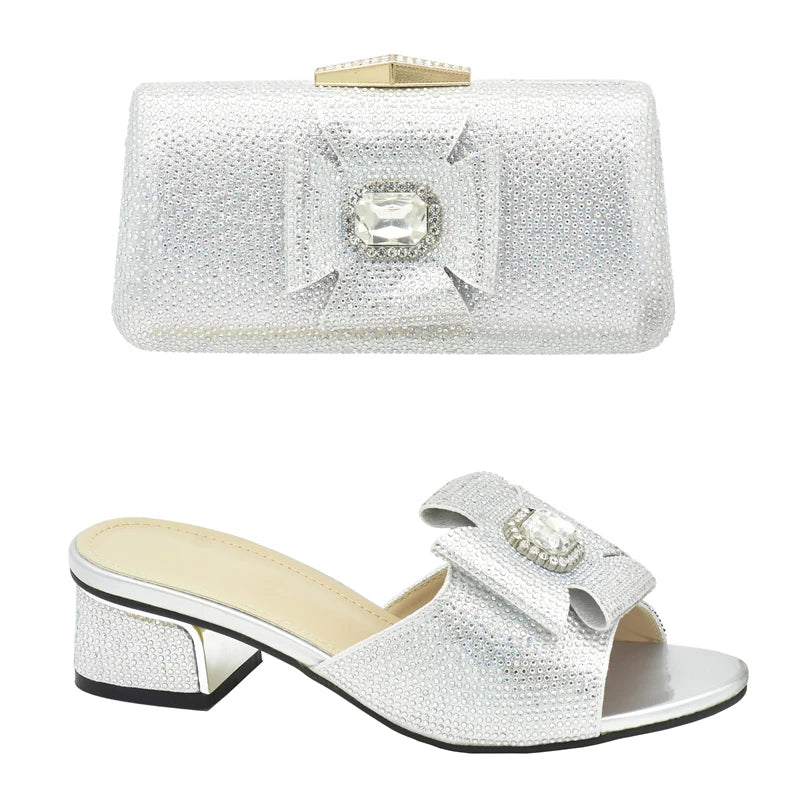 2025 Italian Shoes and Bags Matching Set with Rhinestone Bride Wedding Set African Party Shoes for Women