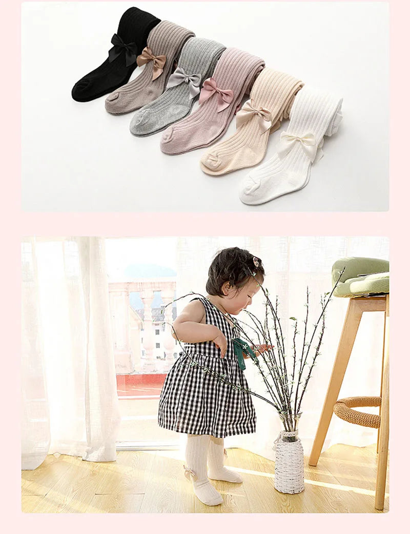 Autumn Kid's Pantyhose Girls Leggings New Born Baby Big Bow Legging Multi Colours Children's Vertical Striped Base Pants Girls