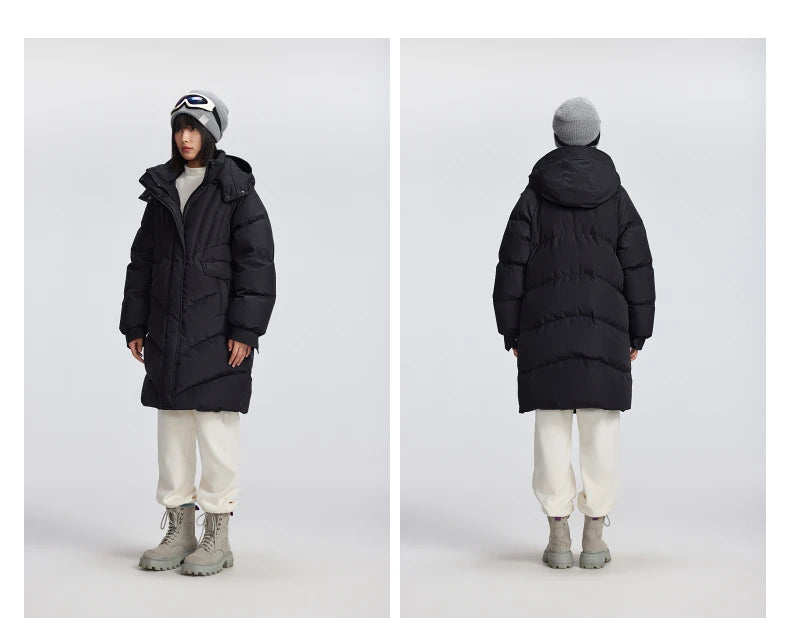 Women's Winter Down Jacket Duck Down Detachable Hood Puffer Coats, Simple Korean Style Mid-Length  Jacket for Ladies