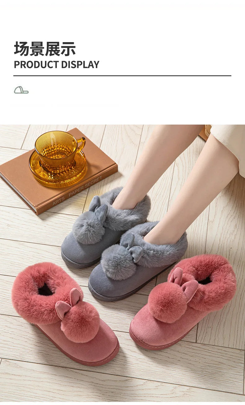 Women's Winter Warm House Fuzzy Slippers Couple Indoor Anti-Skid Plush Lined Bedroom Slides Fluffy Cotton Shoes For Ladies
