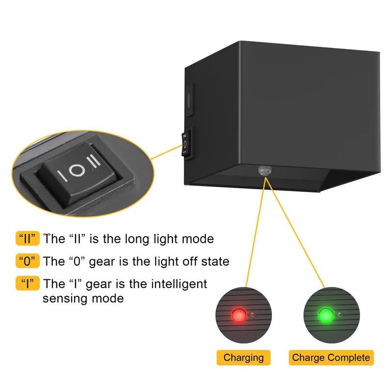 LED Wall Lamp USB Rechargeable Aluminium Interior Wall Night Light With Motion Sensor for Bedroom Corridor Stairs Room lighting