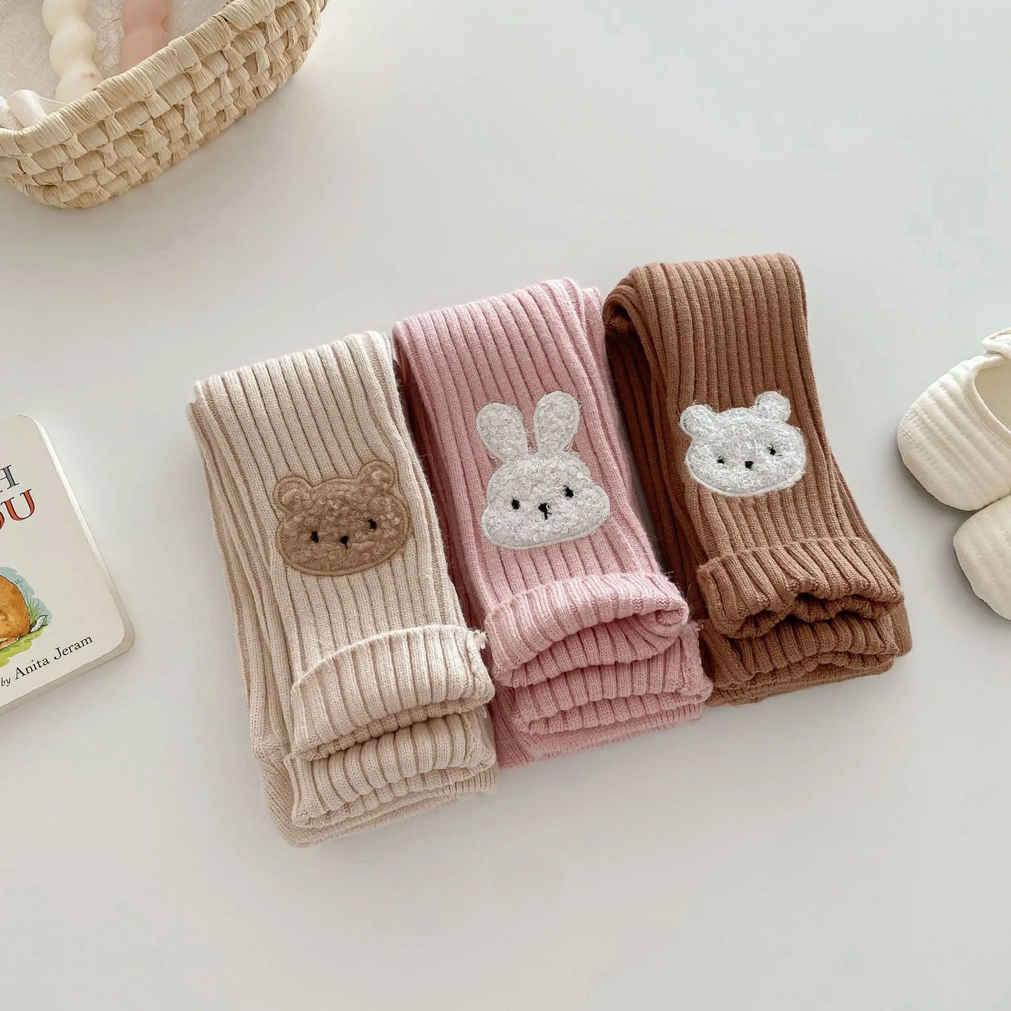 New Autumn Kids Knitted Leggings Girls Cute Cartoon Skinny Pants Children's Baby Pit Strip Trousers 0-5Y Girls