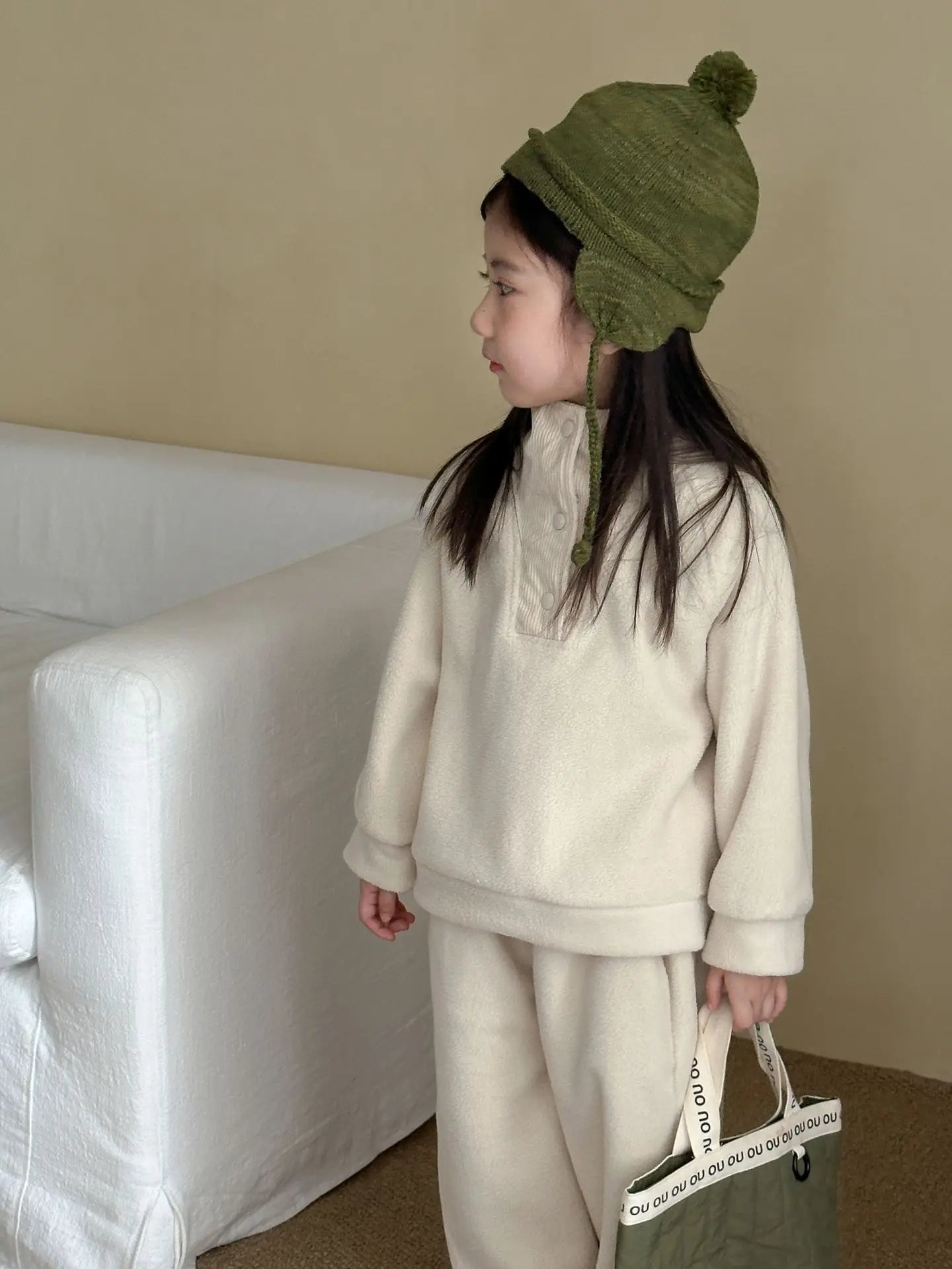 Unisex 2Pcs Autumn Winter Warm Clothing Set Fleece Hoodie and Pants Suit Turtleneck Double Fleece Kids Tracksuit