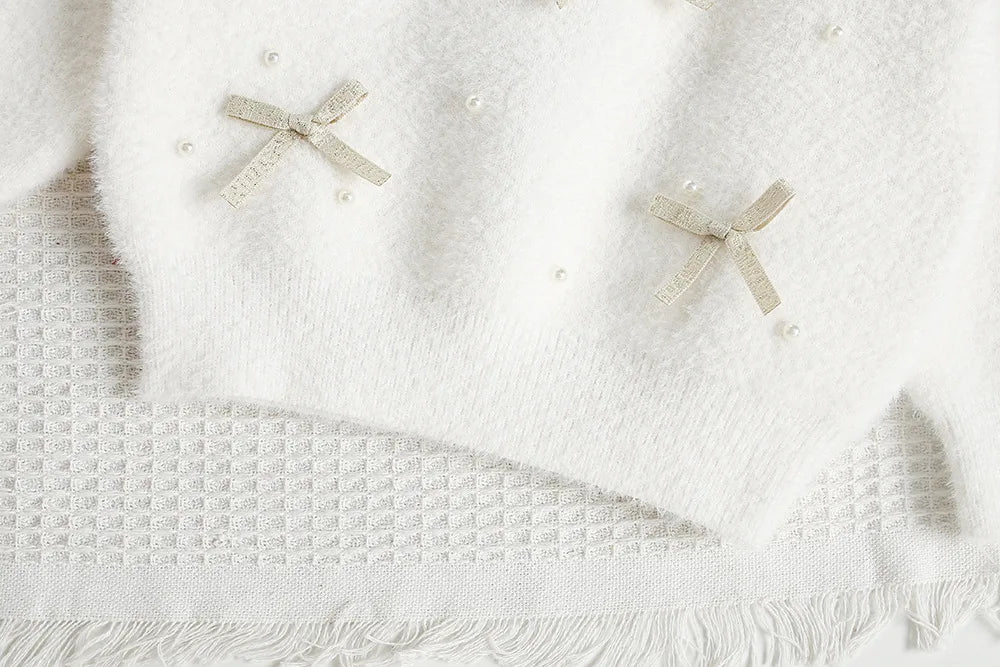 New Autumn Baby Knitwear Cute Girls Bow Bead Children's Sweater Thin Kids Clothes 9M-5T Girls