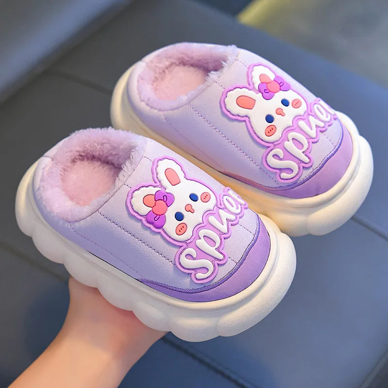 Kids' Slippers House Shoes Cartoon PU Leather Wrapped Heel Winter Shoes Warm Anti-Slip Shoes For Girls Size 24-36