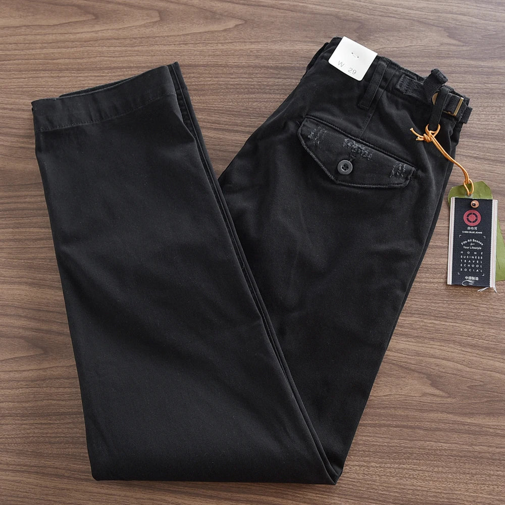 Herfst en winter Nieuwe Amerikaanse retro geweven twill zware cargobroek Heren eenvoudige 97% katoen gewassen casual rechte broek