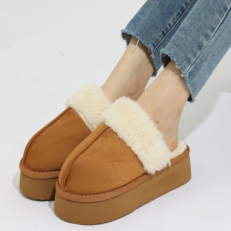 Women's Fluffy Plush Winter Shoes With Thick Sole Fuzzy Slides Suitable For Indoor and Outdoor Use With Anti-Slip Platform Fur Slippers