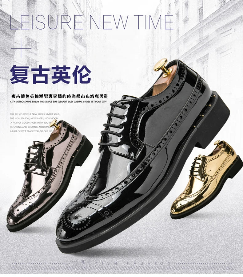 Fashionable Mens Gold Black Shoes New Cool Male Formal Evening Shoes Large Size 38-46 Wedding Dress Shoes for Men