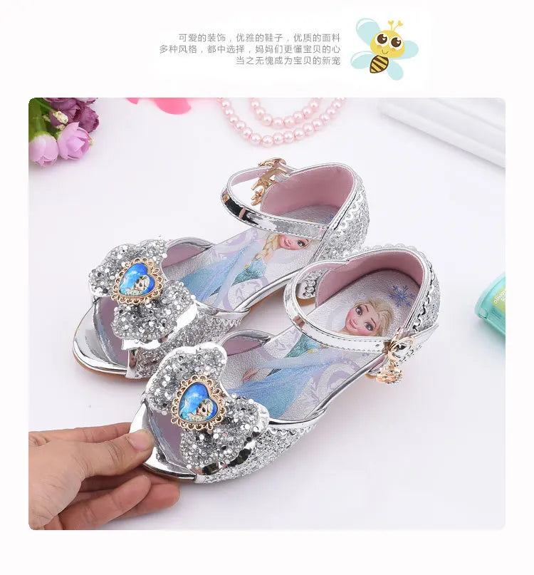 Kid fashion shoes Girls Sandals Frozen 2 Elsa Princess Shoes Little Girls Crystal Shoes Children High Heels Catwalk Show Shoes