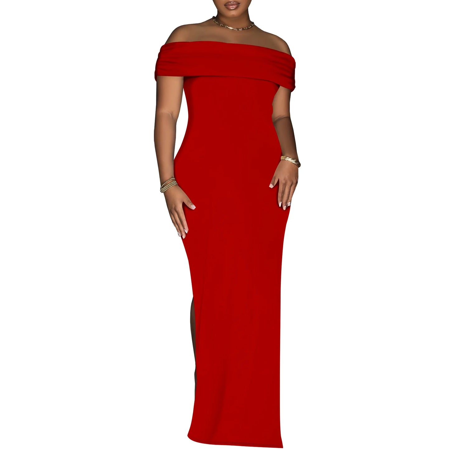Women's Summer Sexy Bodycon Maxi Tube Dress Strapless Side Slit Long Going Out Casual Elegant Cocktail Party Dresses