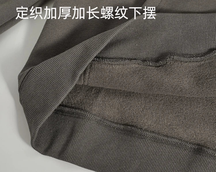 Autumn Winter American Retro Hooded Kangaroo Pocket Sweatershirts Men's Fashion Loose Casual Heavyweight Velvet Pullover Hoodies