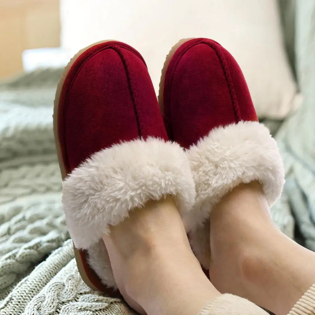 Unisex Winter Fur Slippers Home Suede Mules Short Plush Slippers For Indoor Warm Cosy Fuzzy Flats Slides For Men & Women