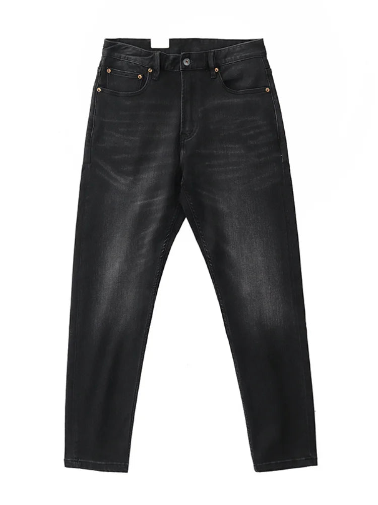 5028# 2024 Lente en herfst Nieuwe Amerikaanse retro elastische zwarte denim jeans Heren eenvoudige gewassen slanke rechte jeugd casual broek