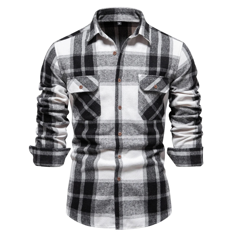 2023 New Autumn and Winter Thicken Plaid Shirt for Men Over Jacket Men Casual Classic Double Pockets Mens Shirts