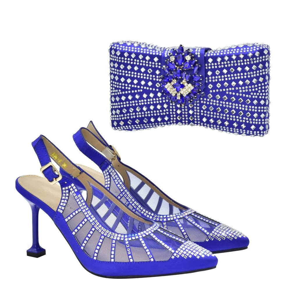 2025 Italian Shoes and Bags Matching Set Decorated with Rhinestone Plus Size Heels