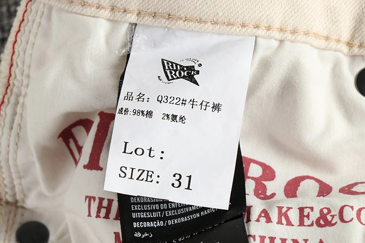 2025 Lente Herfst Nieuwe Amerikaanse Retro Beige Witte Denim Cargo Jeans Heren Eenvoudige 98% Katoen Gewassen Amekaji Casual Rechte Broek