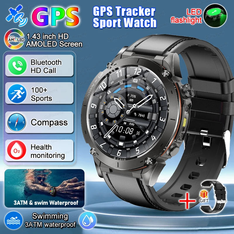 2025 New Rugged Military GPS Smart Watch Built-In GPS Tracker Compass Sports Fitness Tracking Smartwatch - Compatible with HUAWEI & Xiaomi IOS