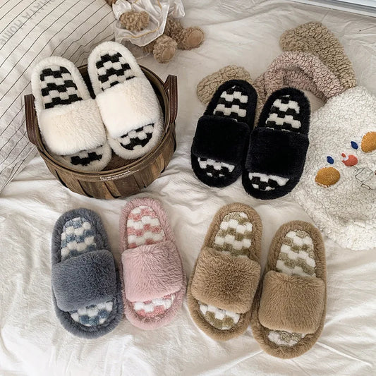 Kids' Slippers House Shoes Cotton Open Toe Winter Shoes Warm Anti-Slip Home Slipper Shoes For Girls Size 26-37