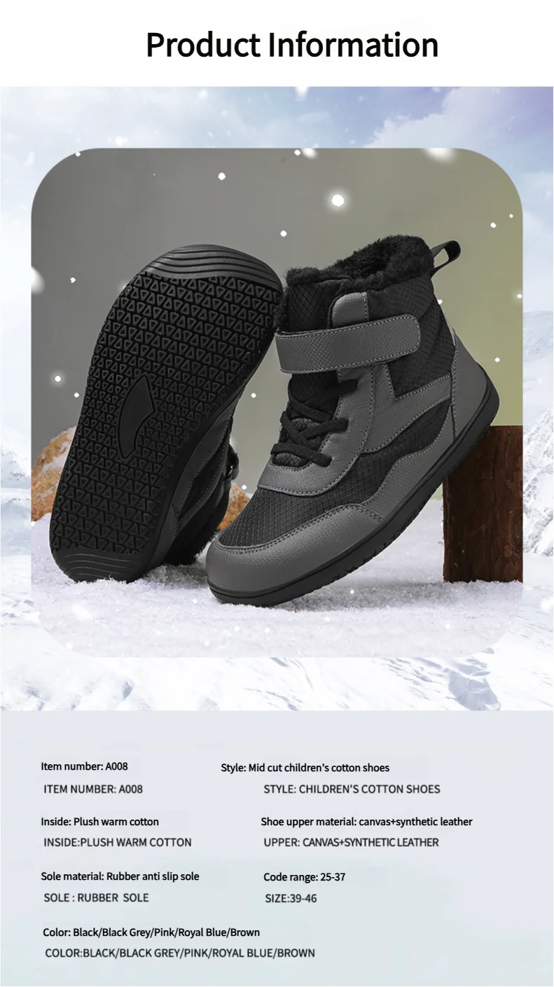 Kinderen brede neus blotevoeten sneeuwlaarzen comfortabele warme stijlvolle winter minimalistische sneakers voor jongens en meisjes, perfect voor peuters tot grote kinderen