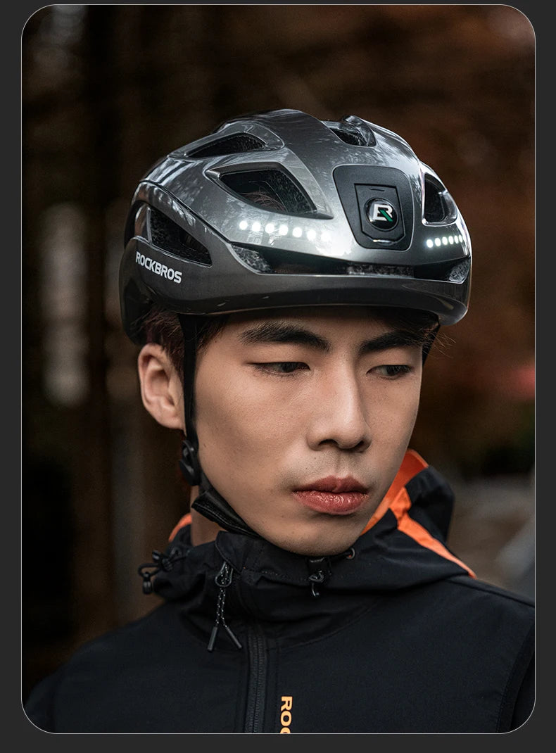 Cycling Light Helmet Type-C Charging Electric Bicycle Helmet Front Light Rear Light Warning Lamp Safety MTB Bike Helmet