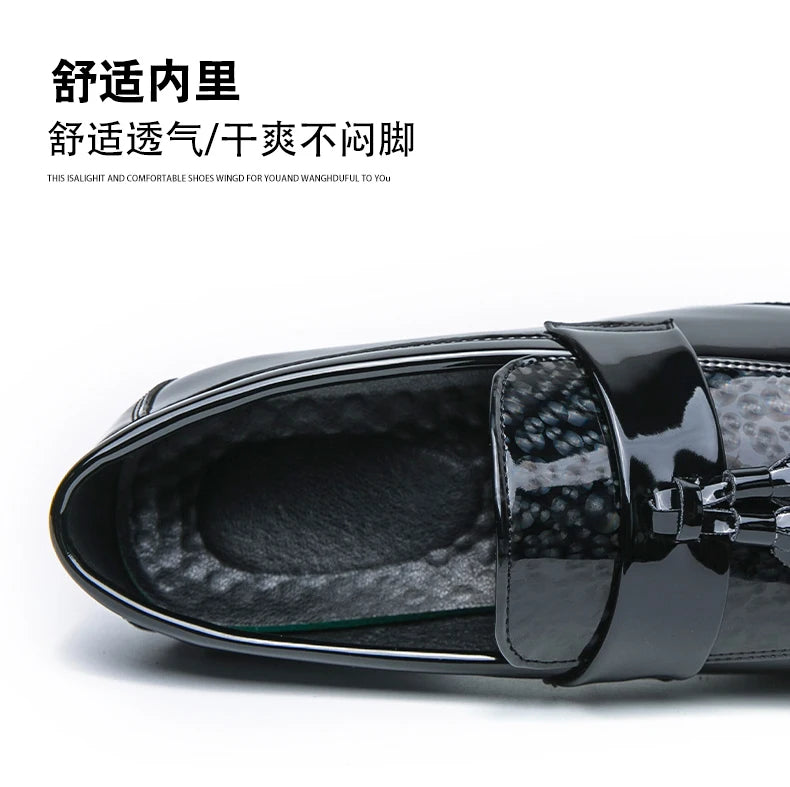 Height Increasing Male Formal Dress Shoes High Heel Men Popular Wedding Oxfords Black Silver Adult Leisure Casual Shoes