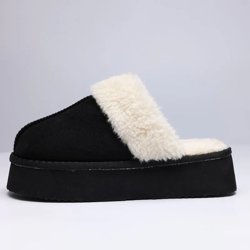 Women's Fluffy Plush Winter Shoes With Thick Sole Fuzzy Slides Suitable For Indoor and Outdoor Use With Anti-Slip Platform Fur Slippers