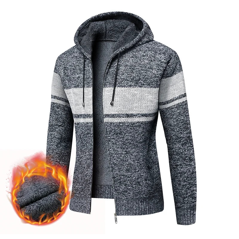 Men's High Quality Thick Plus Velvet New Brand Casual Fashion Hooded Jacket, Zipper Warm Patchwork Windbreaker Male Coats
