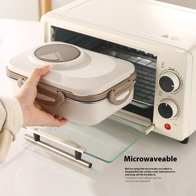 304 Stainless Steel Microwave Safe Partitioned Bento Box - Large Capacity Lunch Container for Students & Office Workers