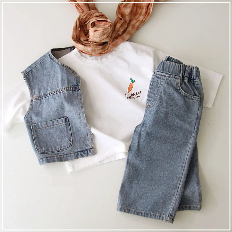 New Autumn Girls Boys Solid Colour Fashion Trousers Kids Pants Children Loose Wide Leg Jeans 1-6Y Unisex