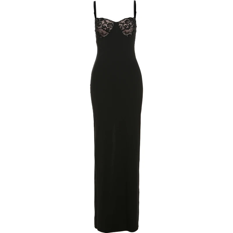 Sexy Camis Dress Women Skinny Patchwork Chest Summer Elegant Skinny Elastic Stretch Maxi Bodycon Clubwear Vestidos