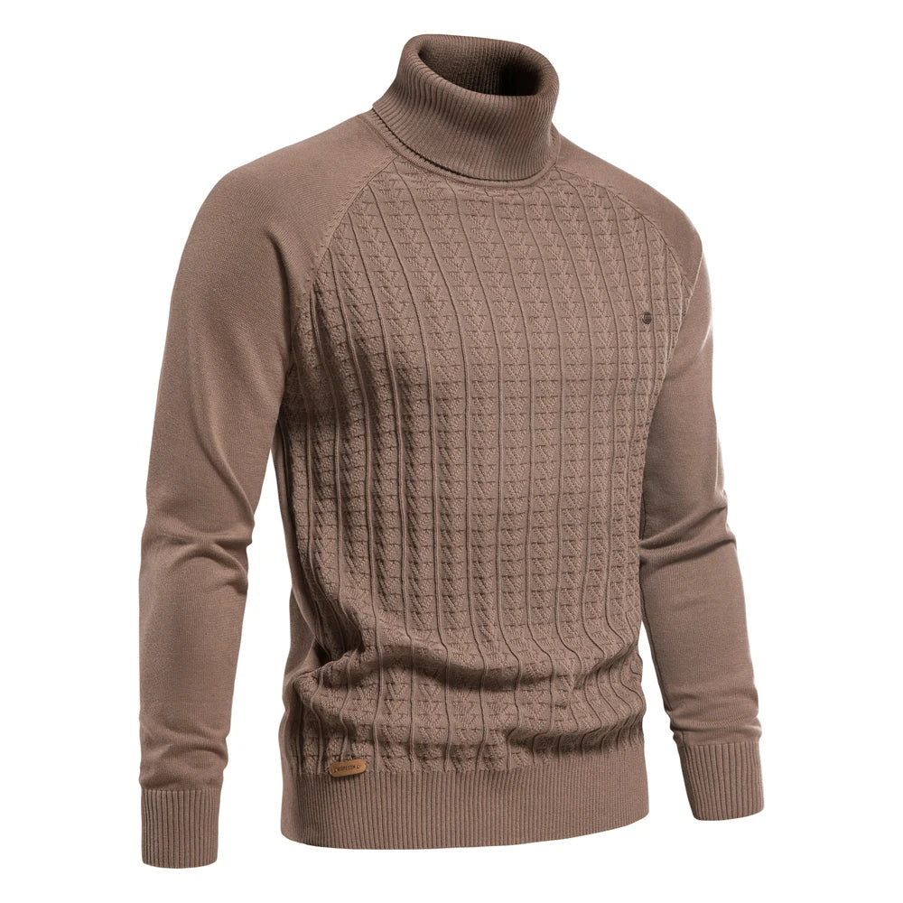 Men's Solid Colour Knitted Turtleneck Male Sweater Cotton High Quality Warm Pullover Winter Casual Sweaters for Men