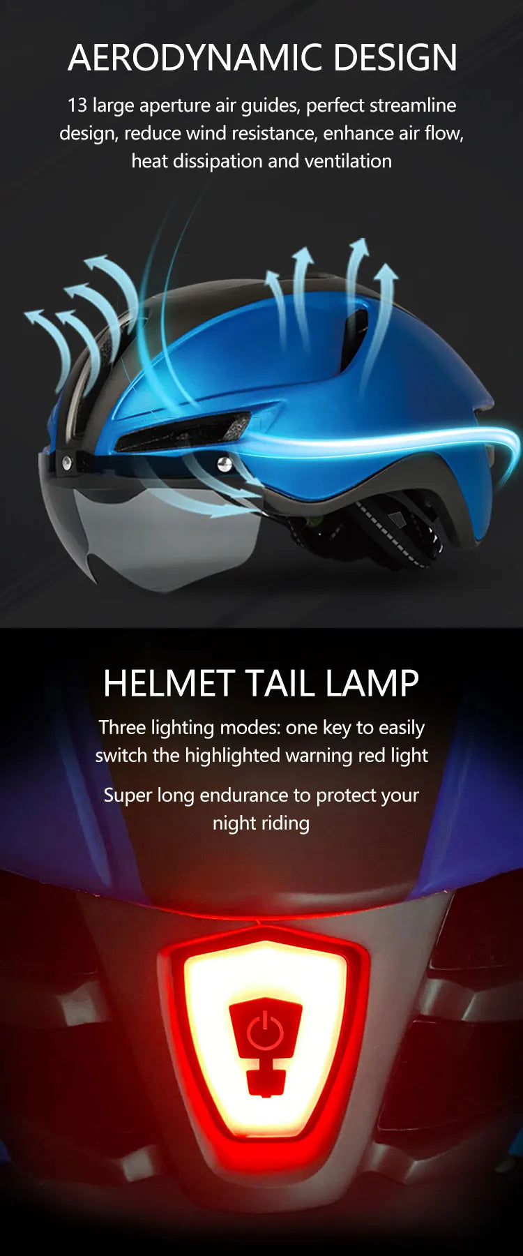 New Road Mountain Bike Helmet Adult Men's Outdoor Sports Cycling Safety Hat With LED Charging Taillight Goggles
