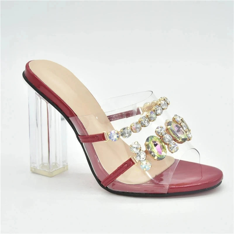 Italian Women Shoes Decorated with Rhinestone Open Toe Shoes for Wedding Women Clear Heels for Women Transparent