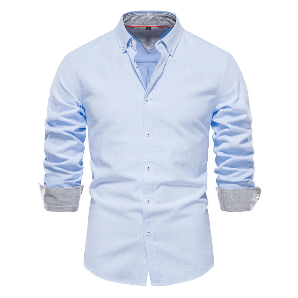 2023 New Autumn Cotton Men's Oxford Shirt Long Sleeve Button Down Social Business Casual Shirts for Men
