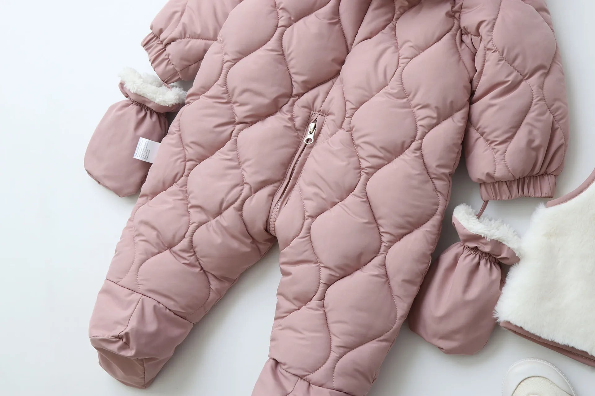 Baby's 2Pcs Winter Warm Clothes Thicken Fleece Rompers Jumpsuits Fur Lining Footie and Vest Snowsuit For Toddlers 0-2Y