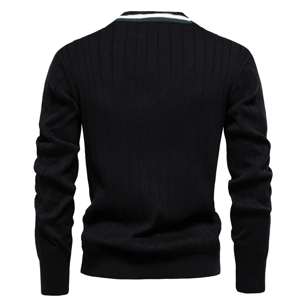 Men's Cotton Cardigan Sweater V-Neck Button-Up Casual Youth Knitted Sweaters for Men