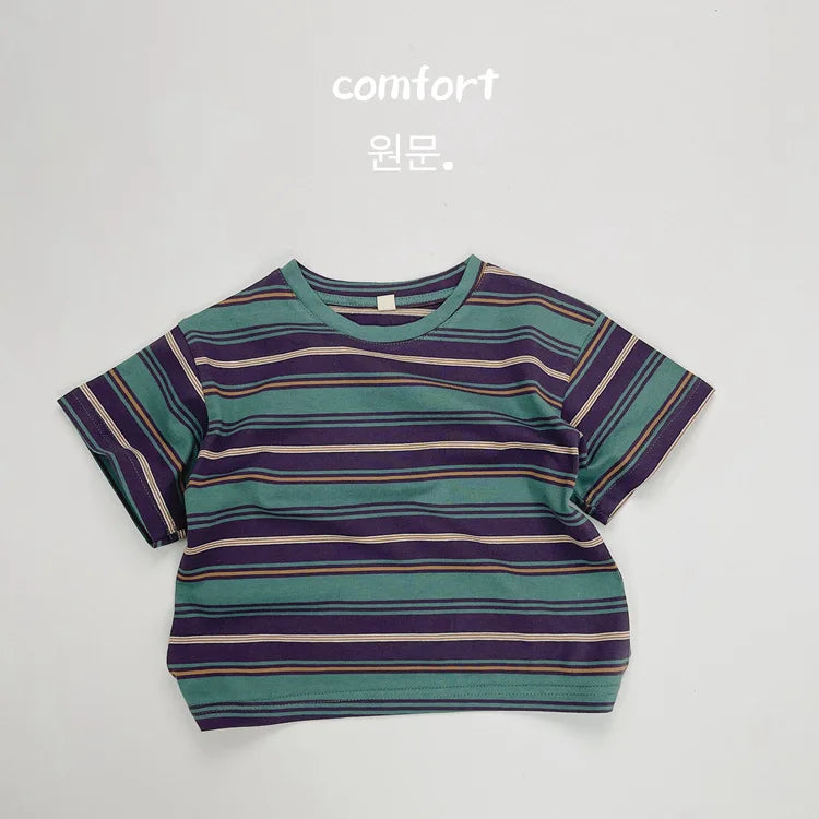 2025 Summer New Children Short Sleeve T-Shirts Cotton Baby Boy Girl Casual Striped Tees Toddler Versatile Tops Kids Clothes