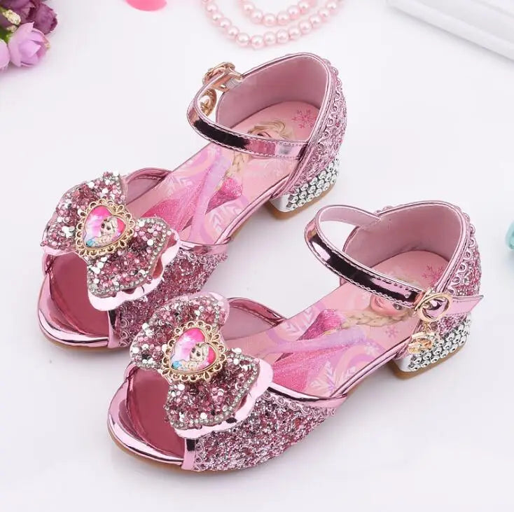 Kid fashion shoes Girls Sandals Frozen 2 Elsa Princess Shoes Little Girls Crystal Shoes Children High Heels Catwalk Show Shoes