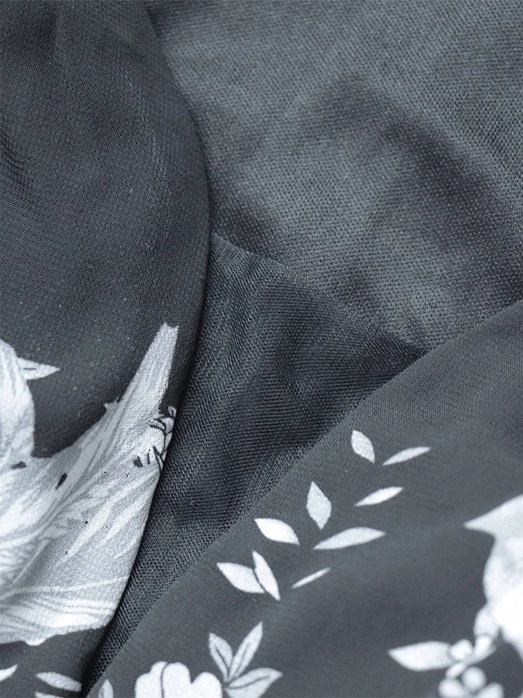 Women's Elegant Random Floral Printed Casual Plus Size Long Dresses With V-Neck Lace Mesh Suitable For Female Party and Evening Dresses