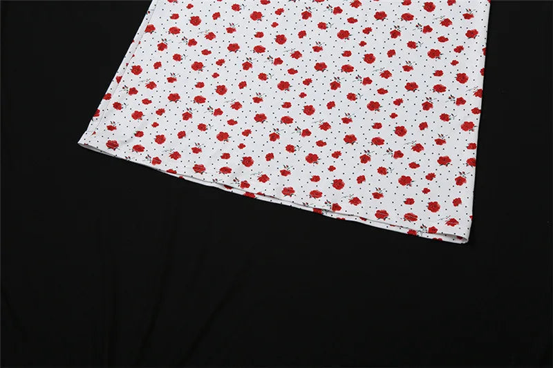 Rose Print Dress Women Square Collar Sleeveless Irregular Sweet Girl Street Fashion Birthday Party Trend Long Bodycon