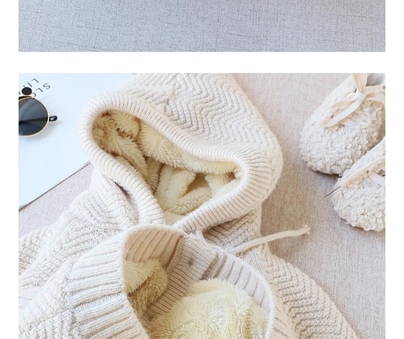 Winter Kids Sweaters Fur Lining Girls Cardigans Warm Boys Knitwear Children Outfit 1-7Y Unisex