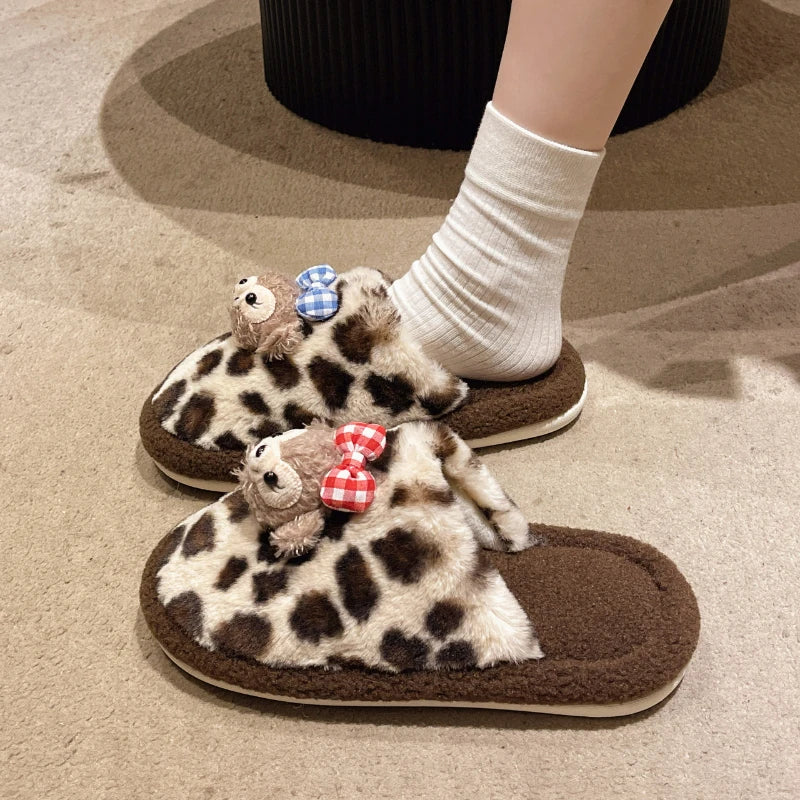 Kids' Slippers House Shoes Cartoon Little Red Mouse Open Toe Winter Shoes Warm Anti-Slip Shoes For Girls Size 36-41