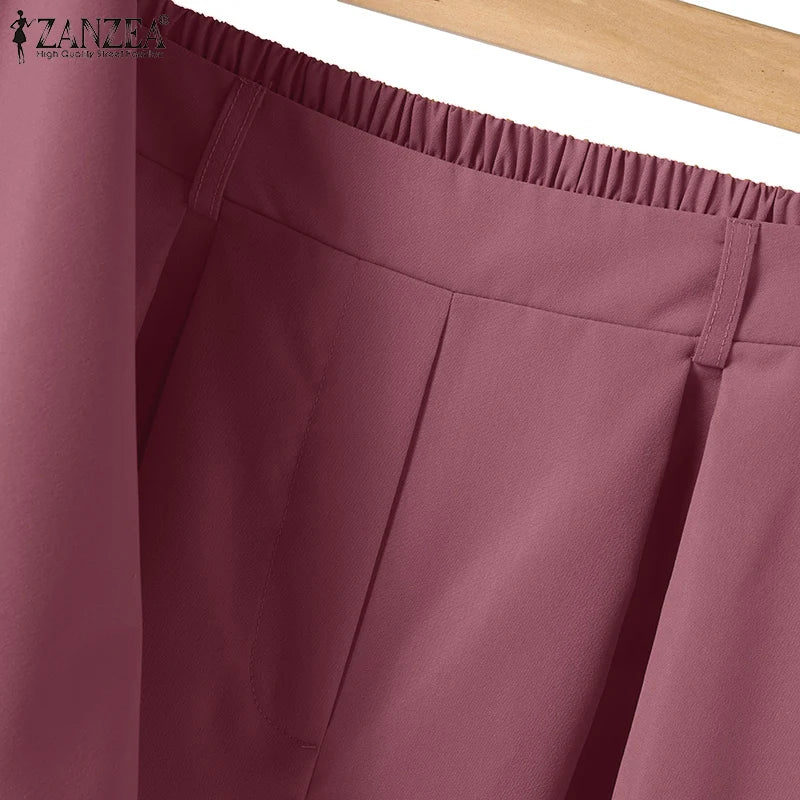 Women Causal 2PCS Pant Sets Loose 3/4 Sleeve Tops Wide Leg Pants 2-Pieces Outfits Solid Colour Fashion Commute Tracksuits