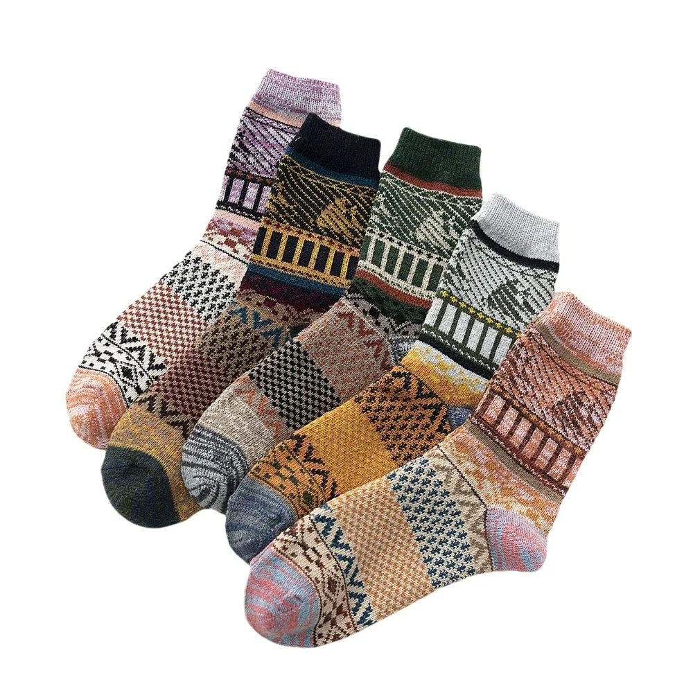 5 Pair Winter New Thick Warmth Harajuku Retro Fashion Casual Wool High Quality Cotton Socks For Men