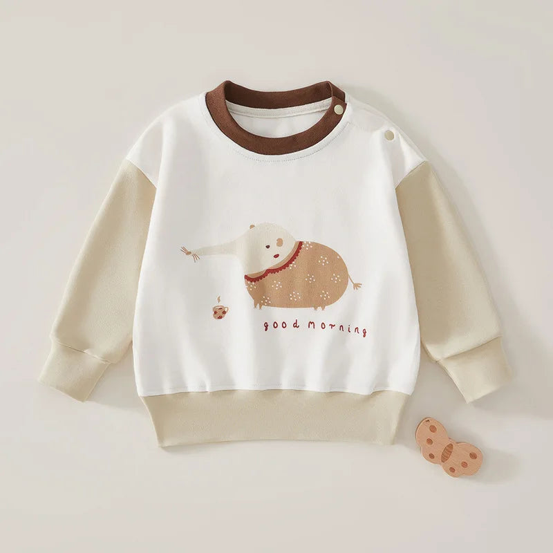 Children's Baby Hoodies New 2024 Autumn Cartoon Printed Girls Pullover Boys Casual O-Neck Sweatshirt 0-4Y Unisex