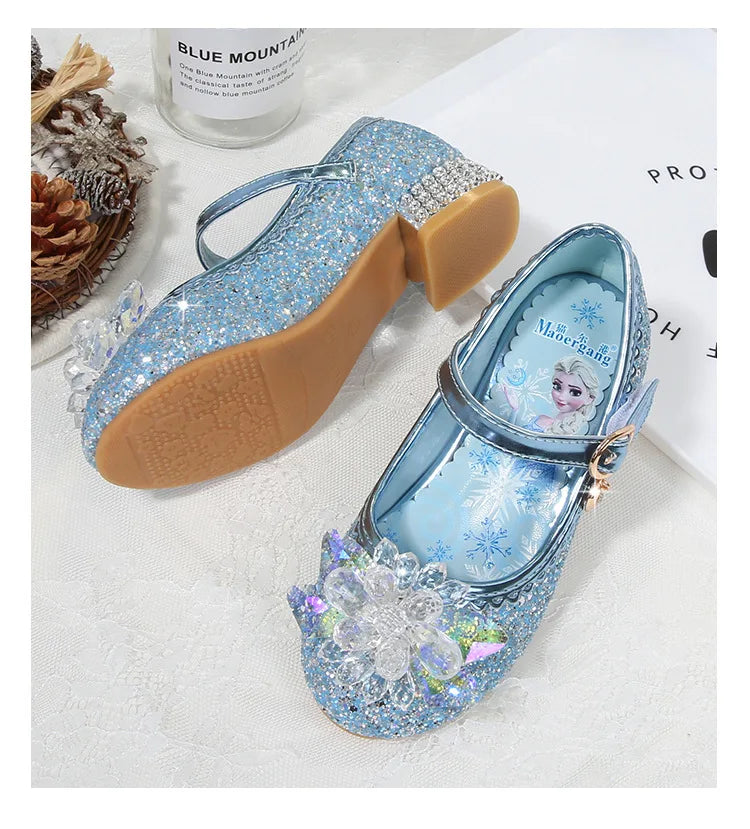 Fashion Elsa Princess Girl Shoes Frozen Cartoon Dress Shoes For Girls Fashion Party Shoes With High Heels Christmas Gifts