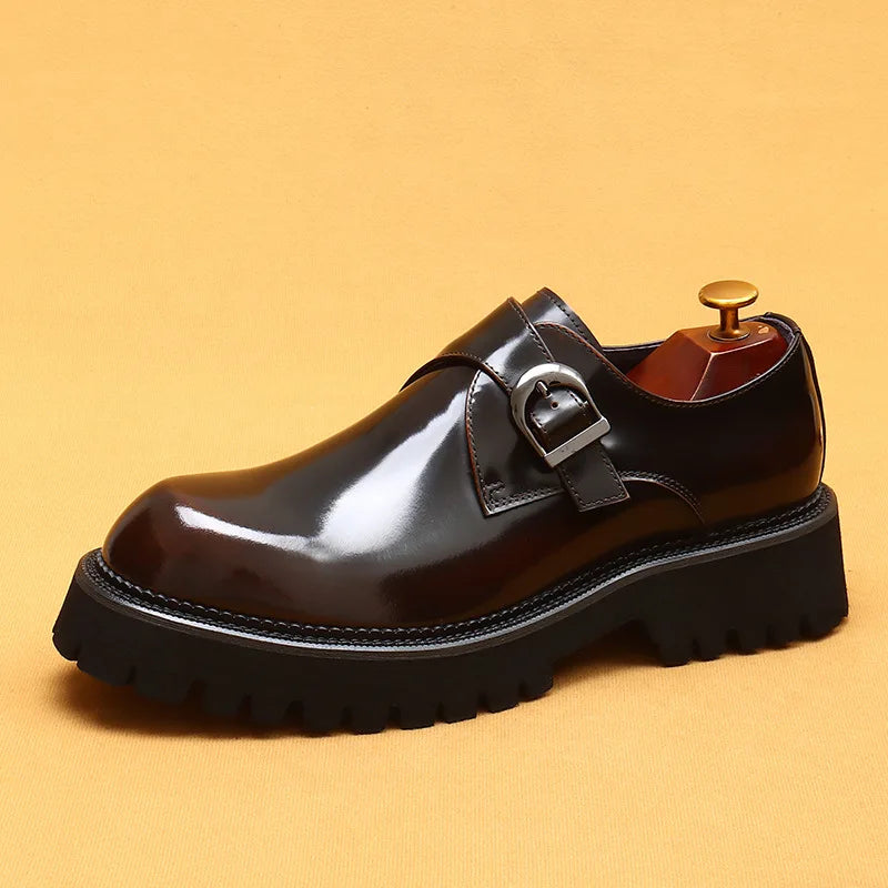 British casual leather shoes genuine leather formal business men shoes thick soled Oxford shoes patent leather Derby shoes