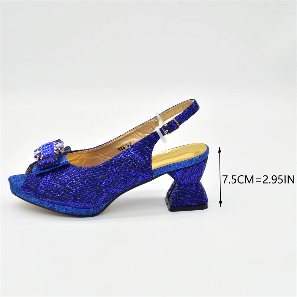 Women's Elegant Medium Heeled African Ladies Shoes and Bags Decorated with Rhinestone for Ladies' Luxury Pumps