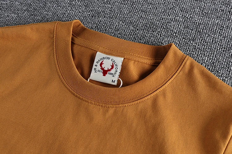 2022 Zomer Nieuw Amerikaans Retro T-shirt met korte mouwen en ronde hals, effen kleur, herenmode, eenvoudig, 100% katoen, gewassen, oude casual tops