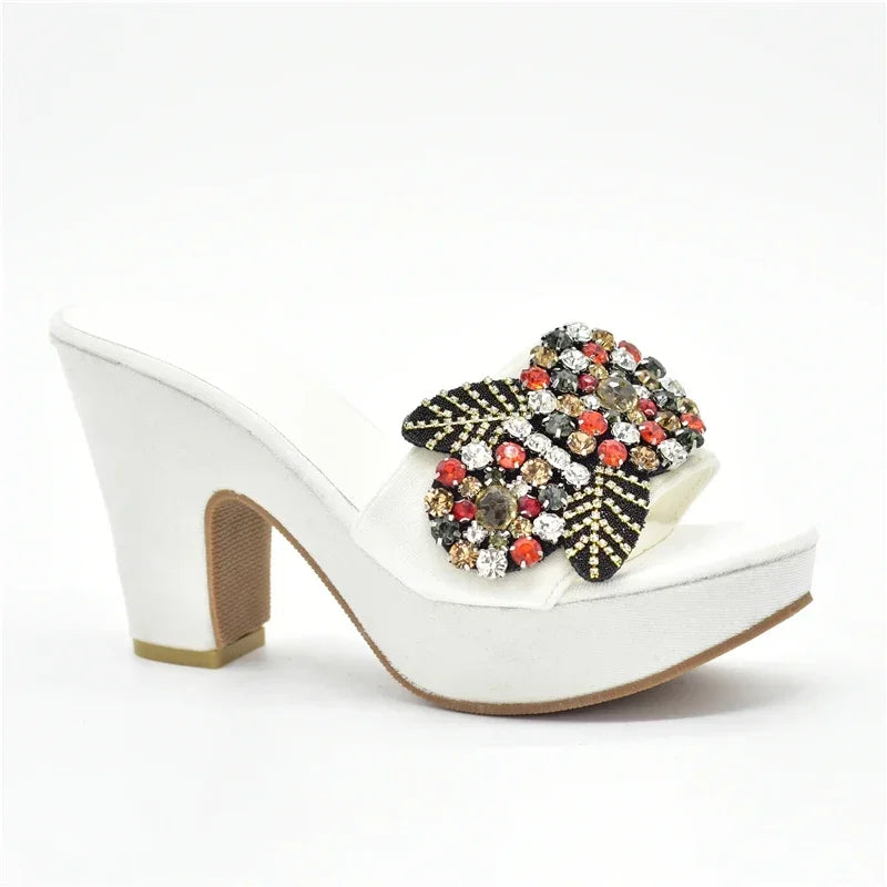 African Women Party Pumps Decorated with Rhinestone Shoes for Wedding Women Wedges Shoes for Women Platform Heels Nigerian Pumps